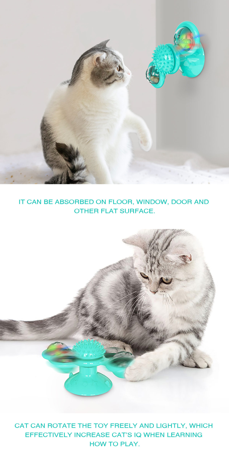 Entice your cat's natural curiosity with our Interactive Windmill Cat Toy! With a rotating windmill and detachable toy, your cat will stay entertained for hours. This interactive toy promotes mental stimulation and physical activity, keeping your furry friend happy and healthy. Upgrade your cat's playtime with our stimulating toy today!