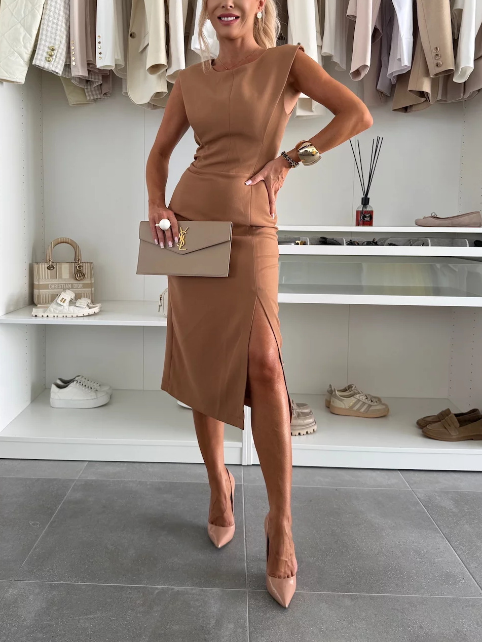 Luxe Split Slim Midi Dress fabric close-up