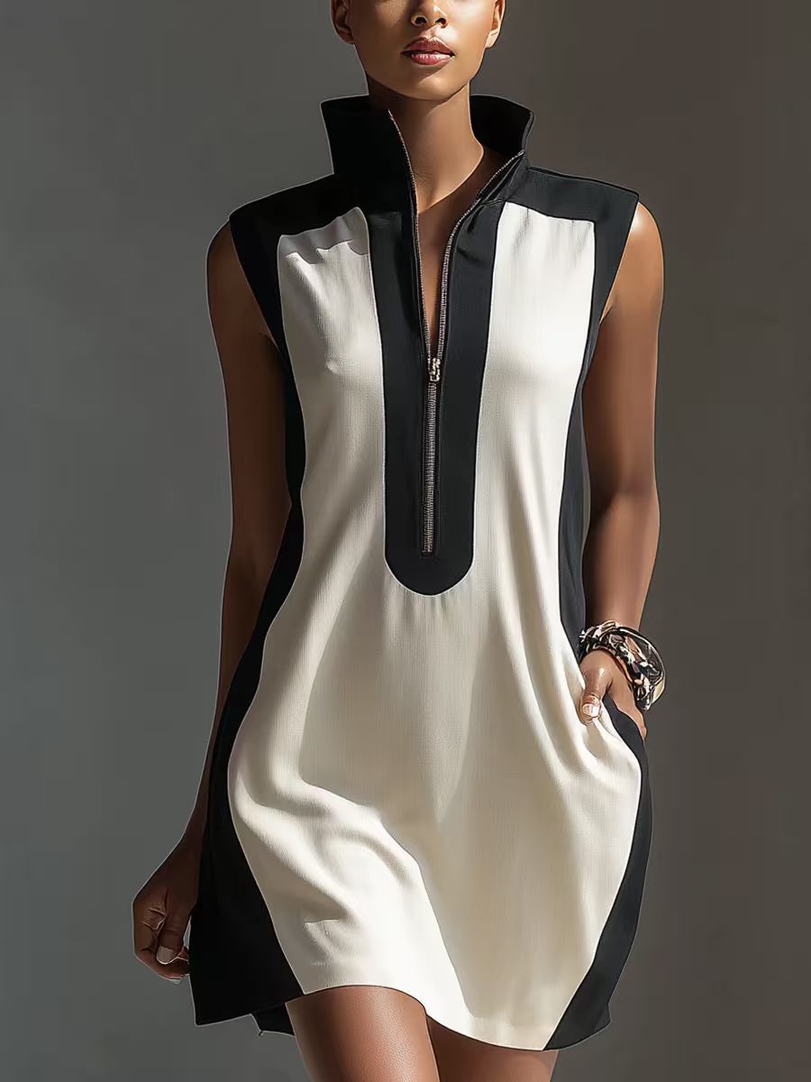 Sleeveless Contrast Color Block Dress side view