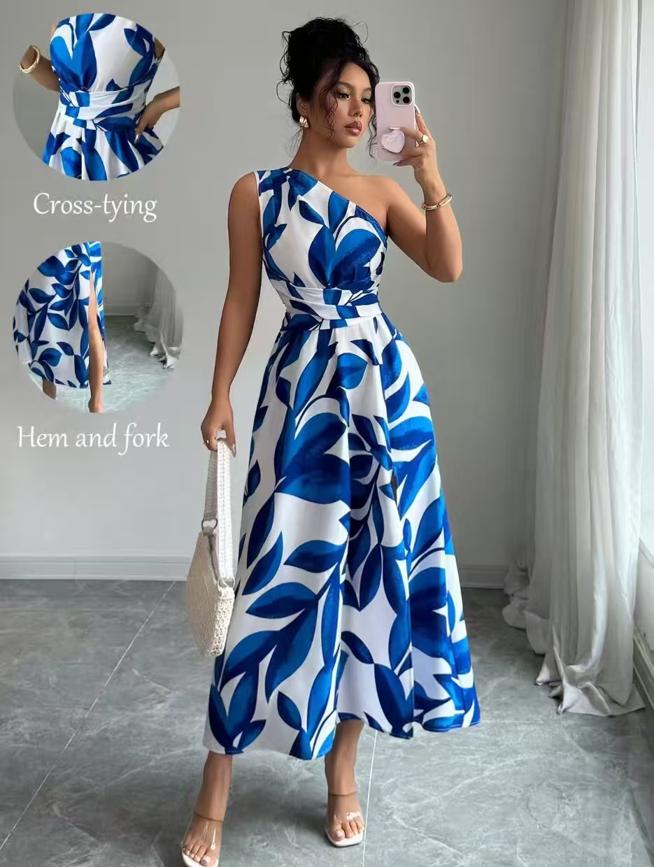 Elegant Split Maxi Dress - Blue