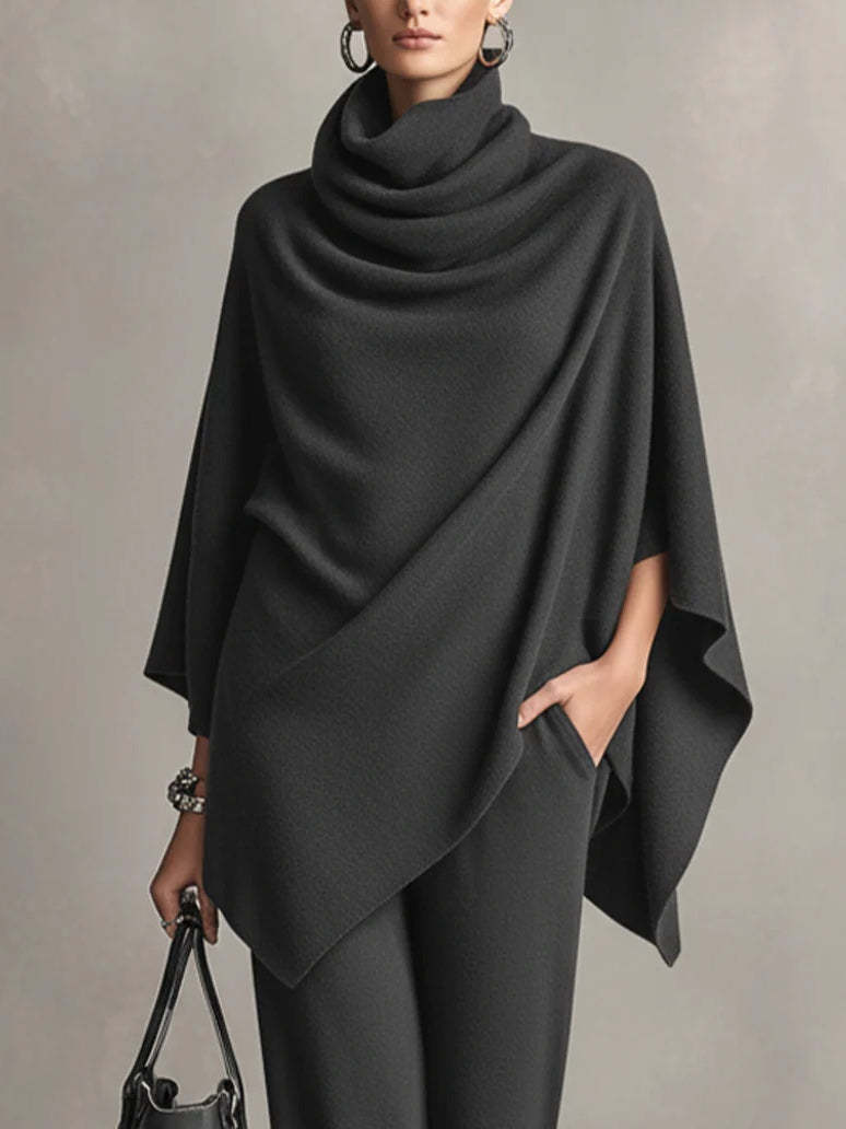 Women'S Autumn And Winter German Velvet Pile Collar Cape Top Wide Leg Pants Two-Piece Set