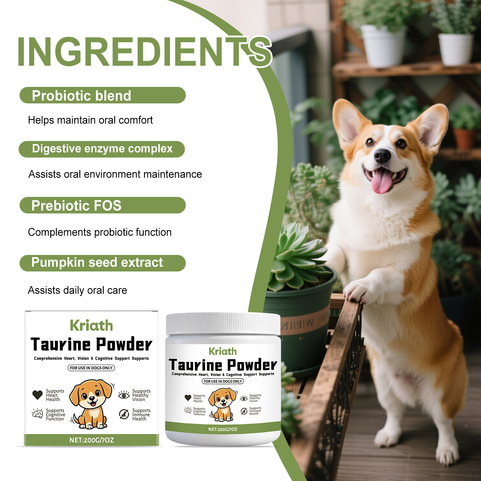 Kriath Taurine Powder For Dogs—A Gentle Formula That Nurtures Your Dog’S Well-Being, Providing Essential Daily Nutritional Care.