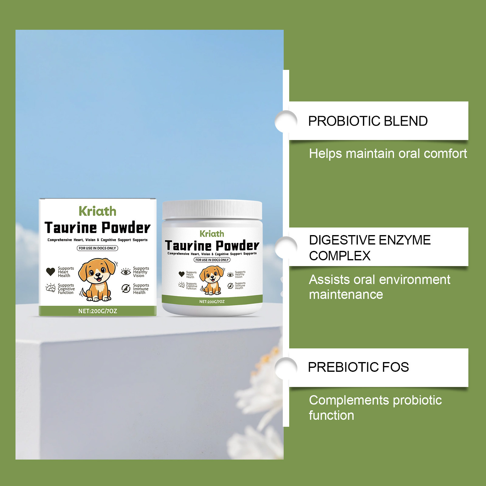 Kriath Taurine Powder For Dogs—A Gentle Formula That Nurtures Your Dog’S Well-Being, Providing Essential Daily Nutritional Care.