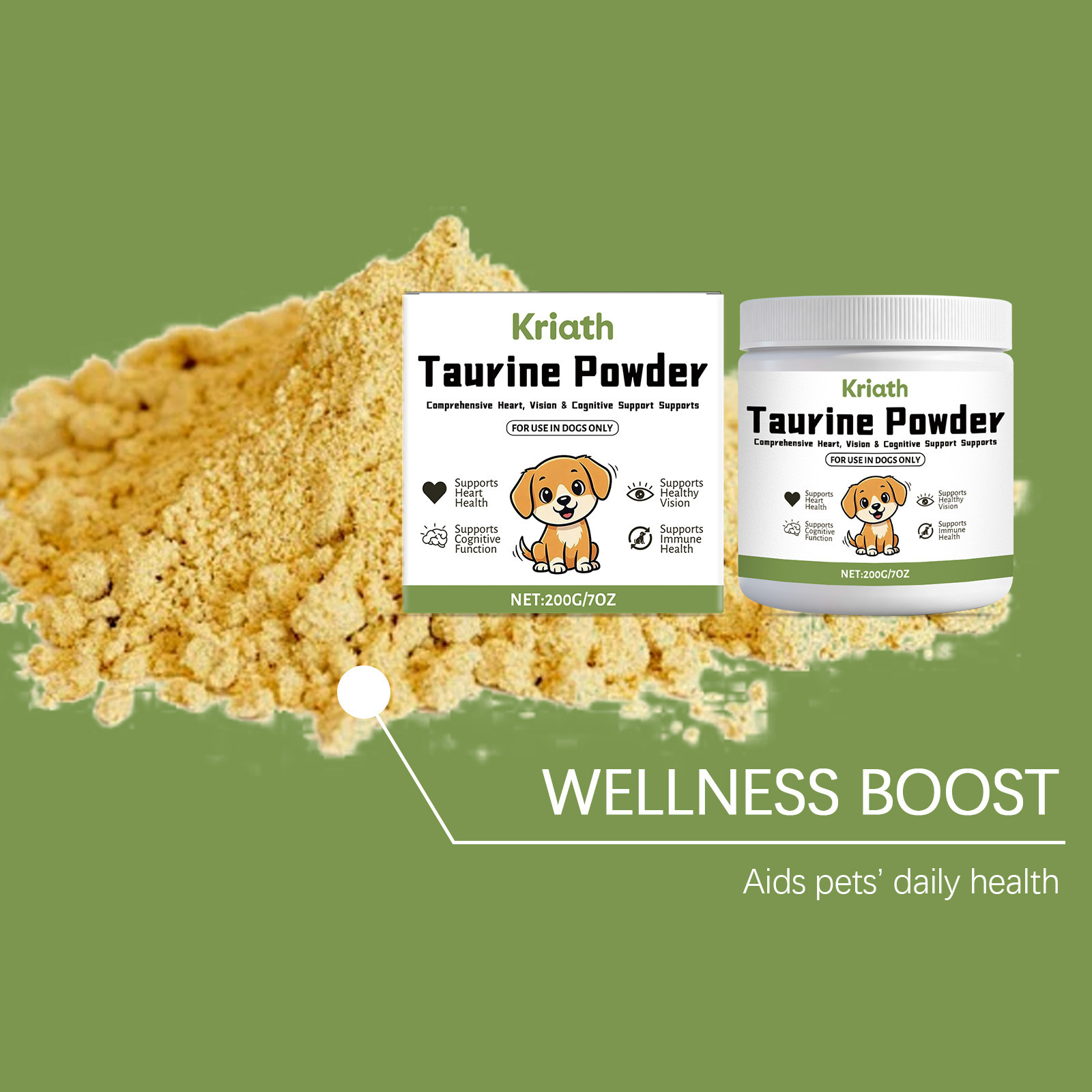 Kriath Taurine Powder For Dogs—A Gentle Formula That Nurtures Your Dog’S Well-Being, Providing Essential Daily Nutritional Care.