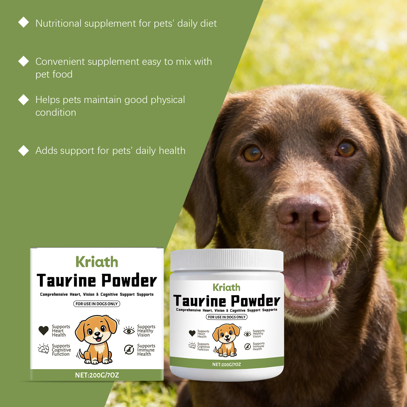 Kriath Taurine Powder For Dogs—A Gentle Formula That Nurtures Your Dog’S Well-Being, Providing Essential Daily Nutritional Care.