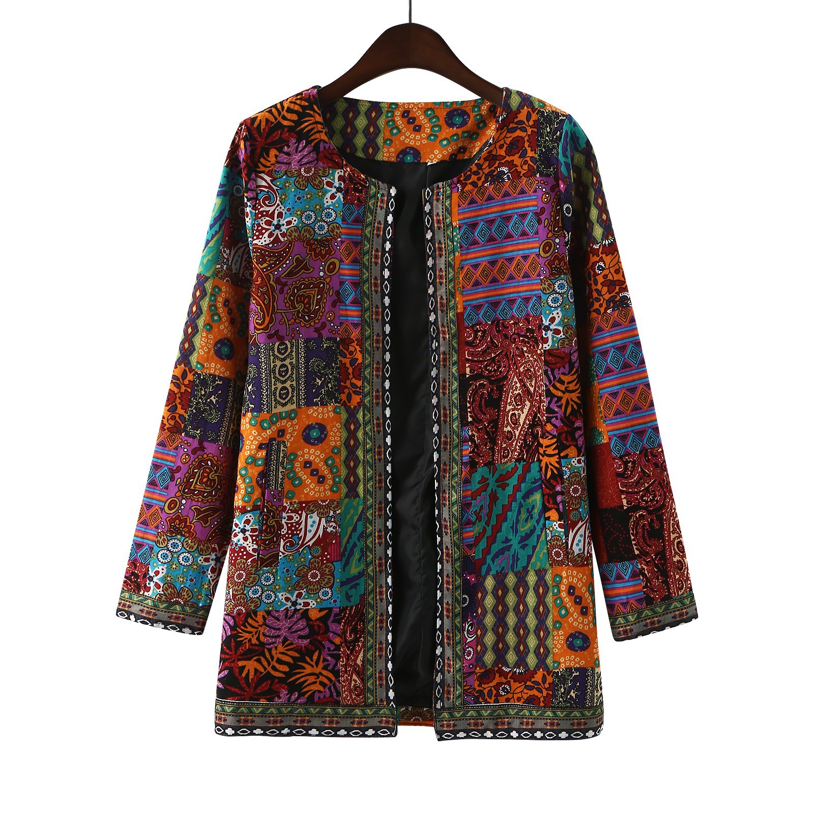 Autumn Winter Ethnic Floral Print Loose Jacket